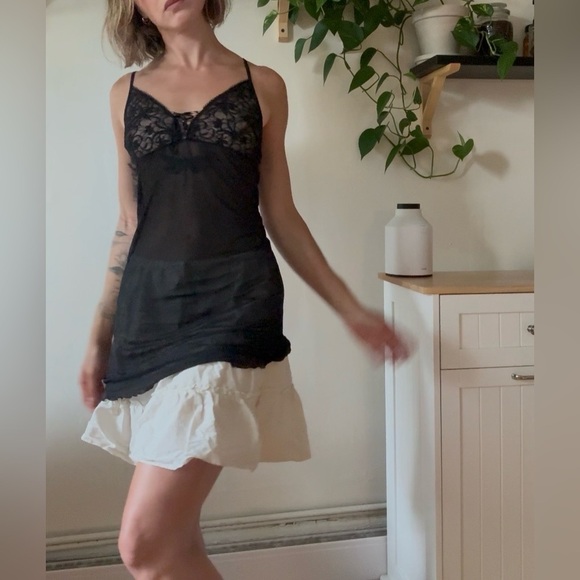 Vintage Jolie Intimates Black Sheer Slip Dress (M) - Picture 2 of 7